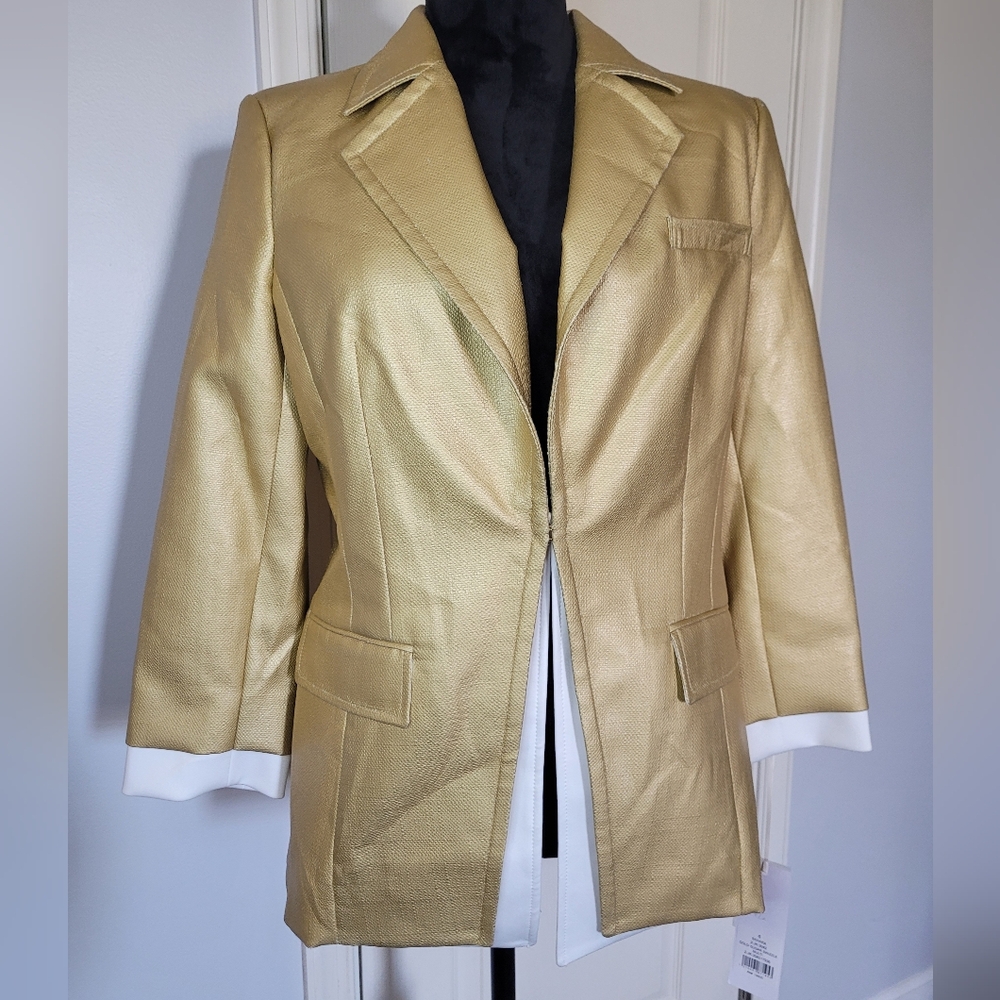 ETCETERA Gold Women's Blazer With White Shirt Insert. Sz 6. NWT MSRP $475 - Picture 3 of 10